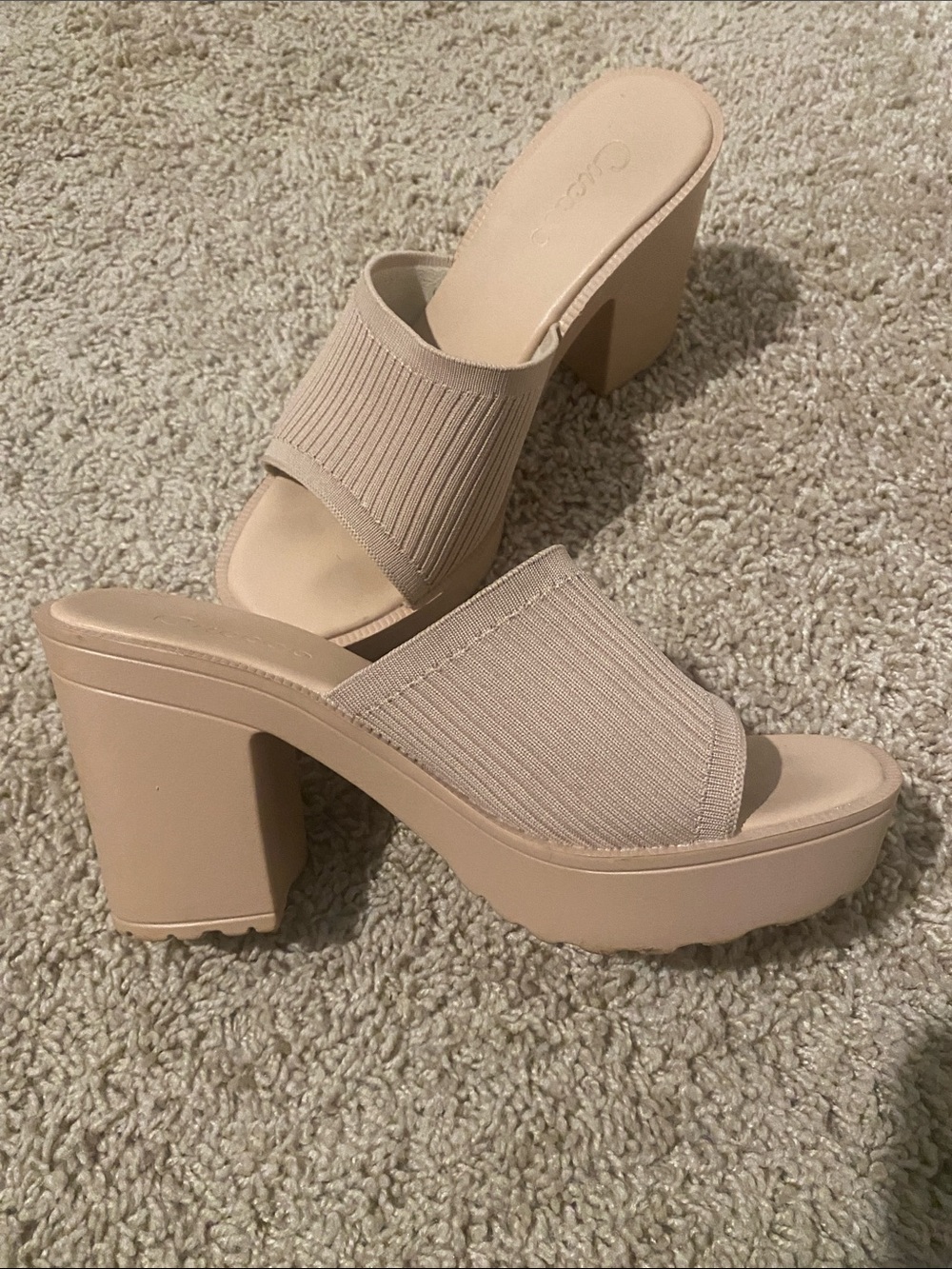 Cuccoo Rubber Heels Real Comfy 3” Block Heels, Color: Beige